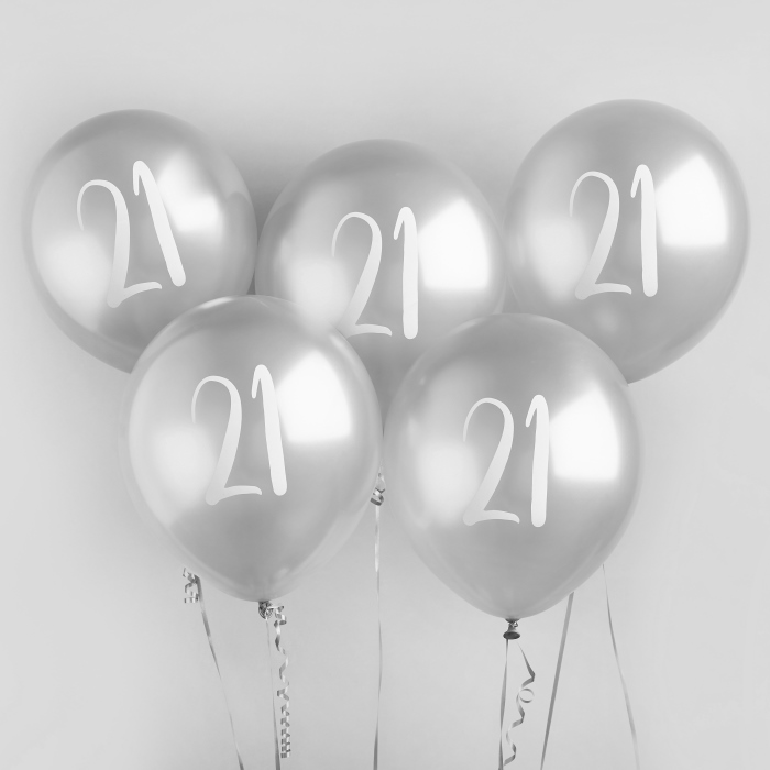 Silver 21st Birthday Latex Balloons Pack of 5 image 2